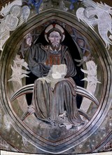 PINTURA DEL ABSIDE DT DEL PANTOCRATOR
VALDEOLIVAS, IGLESIA DE LA ASUNCION
CUENCA

This image is