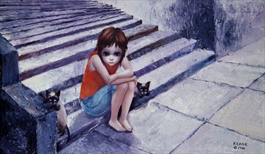 Keane, Young Girl with Siamese Cats