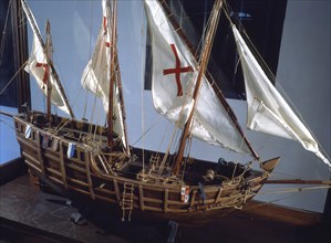 MAQUETA DE LA CARABELA LA PINTA CONSTRUIDA EN 1940 Y REGALADA A LA REAL SOCIEDAD COLOMBINA