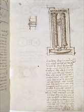 VINCI LEONARDO 1452/1519
PAGINA Y DETALLE DE DISENO DE SU CODICE
MADRID, BIBLIOTECA
