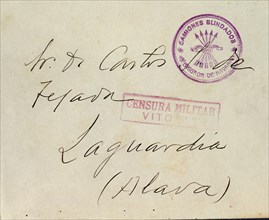 Envelope bearing the official paid stamp of the Camiones blindados (Armored trucks)