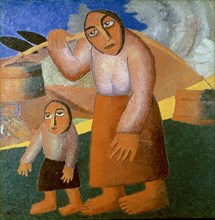 Malevich, Peasant Woman with Buckets and a Child