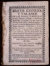 GARCIA CABALLER
BREVE COTEJO Y BALANCE DE PESAS Y MEDIDAS
MADRID, BIBLIOTECA NACIONAL