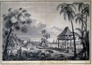 BRAMBILA FERNANDO 1763/1834
PUEBLO DE ZAMBOANGA EN ISLA MINDANAO (FILIPINAS) - S XVIII - TINTA A