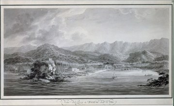 BRAMBILA FERNANDO 1763/1834
ISLAS MARIANAS - VISTA DEL PUERTO DE UMATAC - PLUMA Y AGUADA DE TINTA