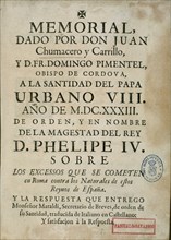 CHUMECERO JUAN
MEMORIAL A EL PAPA URBANO VIII EN 1633
MADRID, BIBLIOTECA NACIONAL