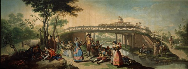 BAYEU RAMON 1746/1793
BAILE JUNTO AL PUENTE EN EL CANAL DEL MANZANARES-1784-OLEO LIENZO-260X690