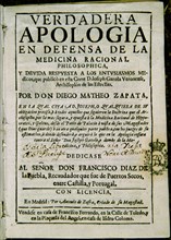 MATEO ZAPATA
VERDADERA APOLOGIA EN DEFENSA DE LA MEDICINA
MADRID, BIBLIOTECA NACIONAL