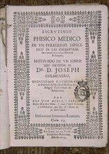 MUÑOZ PERALTA
ESCRUTINIO FISICO MEDICO DE UN PEREGRINO
MADRID, BIBLIOTECA NACIONAL