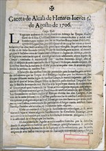 GACETA DE ALCALA DE HENARES (1706)
MADRID, BIBLIOTECA NACIONAL RAROS
MADRID