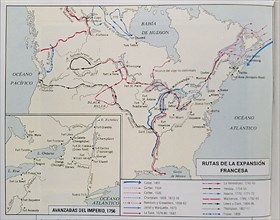 MAPA DE CANADA-RUTAS DE LA EXPANSION FRANCESA DESDE EL S XV AL XIX