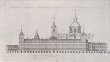 HERRERA JUAN DE 1530/97
MONASTERIO DEL ESCORIAL-FACHADA MERIDIONAL SEXTO DISEÑO-GRABADO POR PERRET