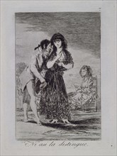 Goya, Caprice 7: Même de si près, il ne la distingue pas bien