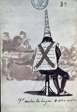 Goya, dessin satyrique (Pour avoir tourné sa langue de l'autre côté)