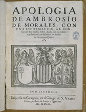 MORALES AMBROSIO
APOLOGIA DE ARAGON-PORTADA-ZARAGOZA 1610-ESCUDO
MADRID, BIBLIOTECA NACIONAL