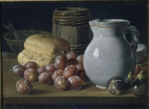 Melendez L., Still life: Cherries, figs and bread