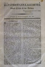 "EL PATRIOTA EN LAS CORTES"DIARIO CRITICO DE SUS DEBATES-13/12/1810
MADRID,