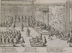 HOGENBERG
GRABADO - ABDICACION DE CARLOS V EN FELIPE II EN LOS PAISES BAJOS EL 25/10/1555 -