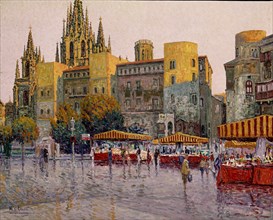 GRACIA MANUEL DE 1937-
PLAZA DE SEGOVIA Y CATEDRAL - 1992
MADRID, COLECCION