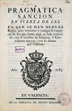 PRAGMATICA PARA CASTIGAR LA VAGANCIA-GITANOS  O CASTELLANOS NUEVOS-IMPR VALENCIA 1783
MADRID,