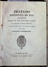 TRATADO DE PAZ-ESPANA E INGLATERRA-VERSALLES 3-9-1783
MADRID, BIBLIOTECA NACIONAL