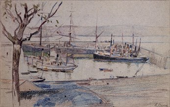 LLORENS FRANCISCO 1874-1948
EL MUELLE DE SANTA LUCIA DE LA CORUÑA-DIBUJO 18X28 CMS-1910