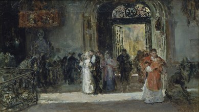 PRADILLA ORTIZ FRANCISCO 1848/1928
INTERIOR DE UN TEMPLO CON FIGURAS-33 X 58 CMS
BILBAO, MUSEO