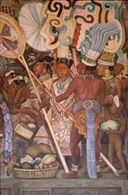 Rivera, Tlatelolco Market - Woman and Soldiers