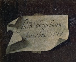 Zurbaran, Sacristie - Messe du père Cabañuelas (détail de la signature)