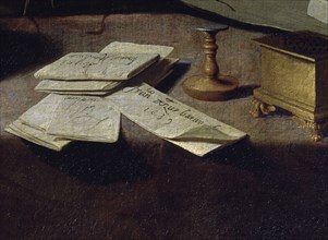 Zurbaran, Sacristie - Portrait de Gonzalo de Illescas (détail de la signature)