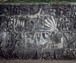 Relief of Mayan warriors and gods