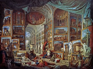 PANINI GIOVANNI PAOL 1691/1765
INTERIOR DE GALERIA CON PINTURAS DE LA ANTIGUA ROMA
PARIS, MUSEO