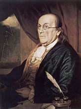 GRABADO-BENJAMIN FRANKLIN-(1706-1790) POLITICO,FILOSOFO Y CIENTIFCO AMERICANO