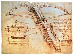 VINCI LEONARDO 1452/1519
DIBUJO DE CATAPULTA GIGANTE (BALLESTA) - DIBUJO 1499
MILAN, B