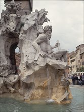 BERNINI GIAN LORENZO 1598/1680
PLAZA NAVONA-FUENTE DE LOS 4 RIOS-1651-DET DE ESCULTURA
ROMA,