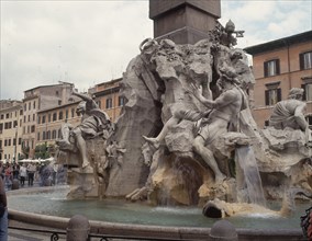 BERNINI GIAN LORENZO 1598/1680
PLAZA NAVONA-FUENTE DE LOS 4 RIOS-1651-DET ESCULTURAS
ROMA,