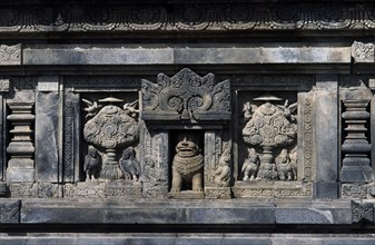 High-relief details of a panel from the Prambanan temple in Java