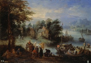 Michau, River With People and Cattle