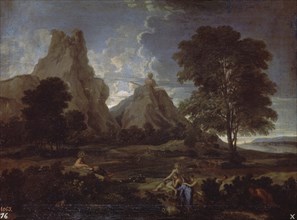 Poussin, copie: Polyphème et Galatée, paysage