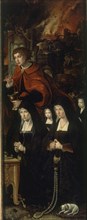 Coecke van Aelst, Saint John the Evangelist with two women and two little girls praying