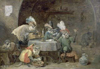 Teniers (the Younger), Apes Smoking ann Drinking