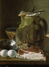 Melendez L., Still life: ham, eggs, bread