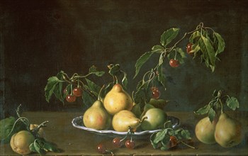 Melendez L., Still life: Morello cherries and pears