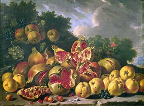 Melendez L., Still life: Pears, pomegranates and grapes