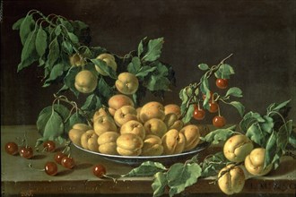 Melendez L., Still life: Apricots and Morello cherries