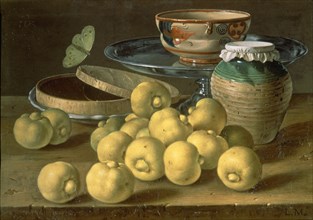 Melendez L., Still life: Lemons, boxes of sweets and a pot