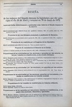 RESEÑA:TRABAJOS DEL SENADO EN LEGISLATURA DEL 24/4 AL 19/6 DE 1872
MADRID,