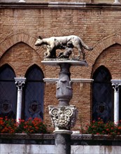 ESCULTURA DE LOBA CAPITOLINA CON ROMULO Y REMO
SIENA, EXTERIOR
ITALIA

This image is not
