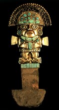 Anthropomorphic Inca Knife made of gold and inlaid with turquoises