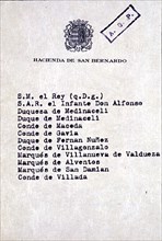 LISTA DE INVITADOS A MONTERIA REAL EN LA HACIENDA DE S.BERNARDO-(HORNACHUELOS) 1928/29
MADRID,